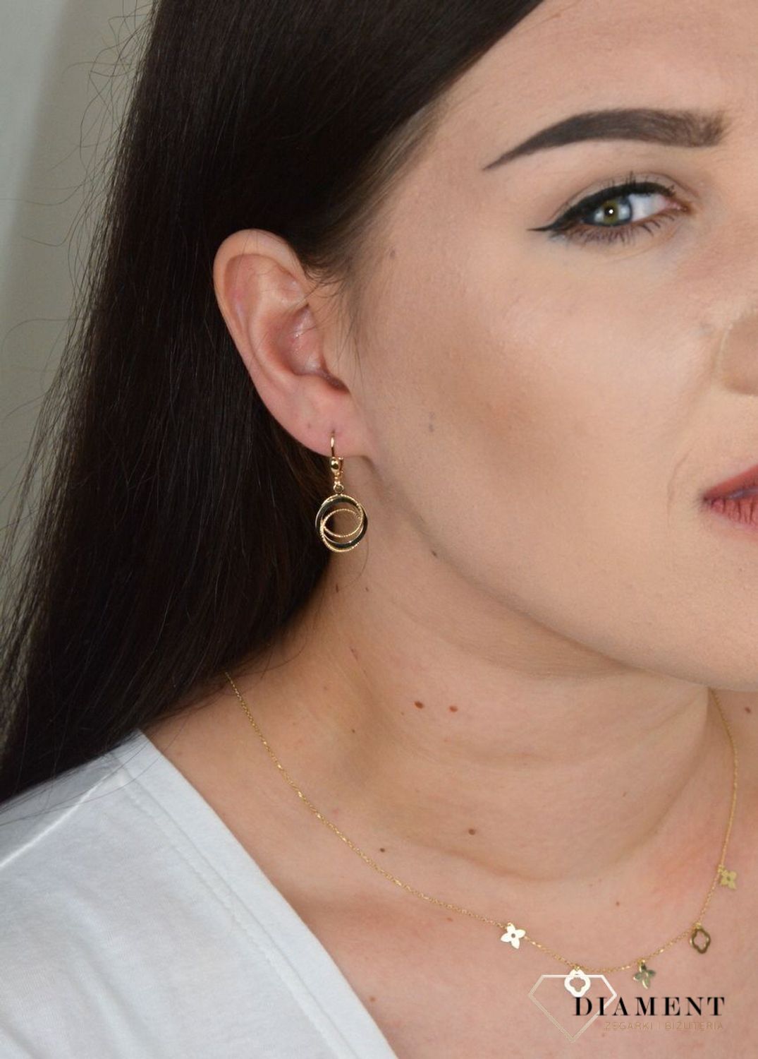 Złote kolczyki wiszące z wzorem połączonych kontur koła KL 7279.jpg